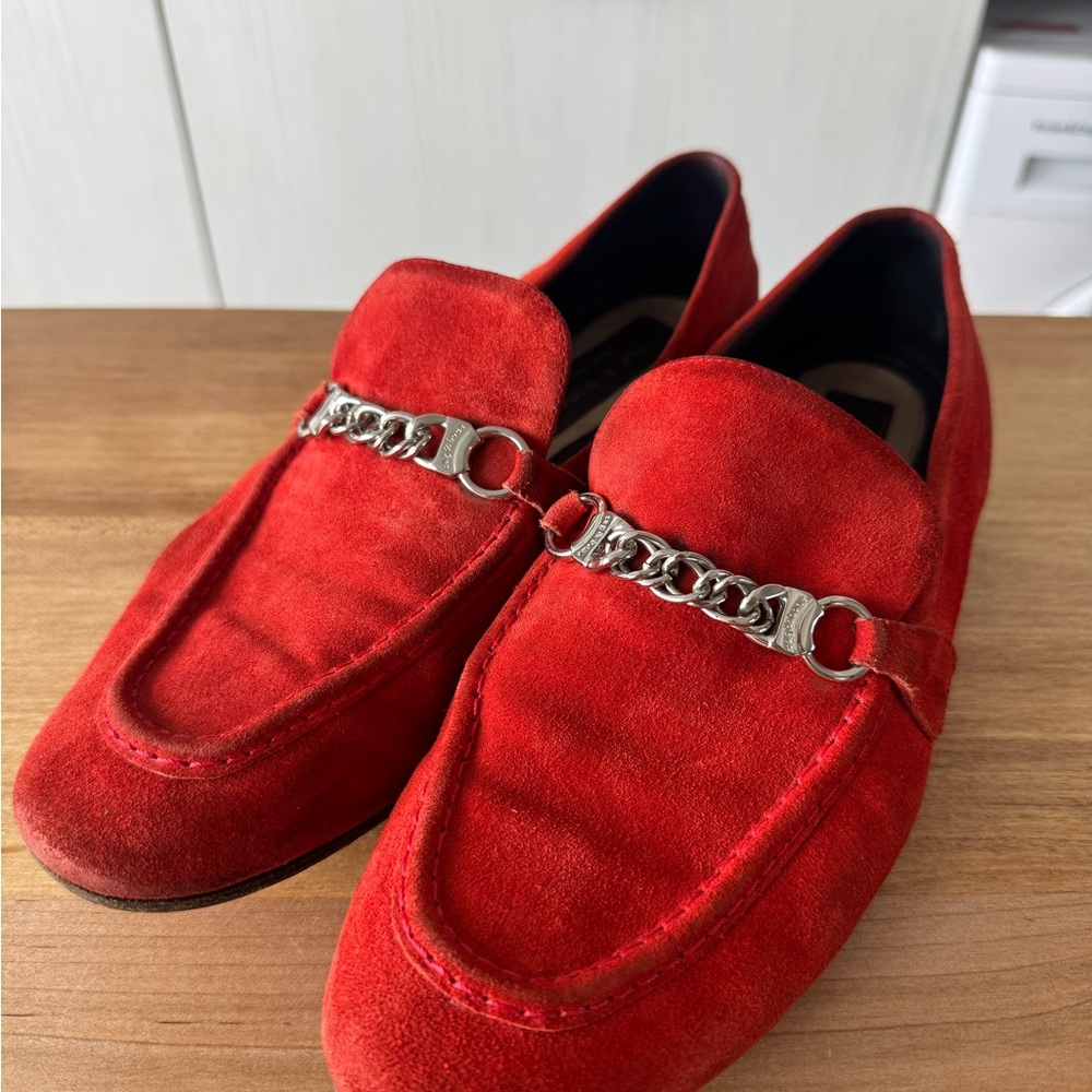 rag & bone Red Suede Women's Chain-Accent Loafers